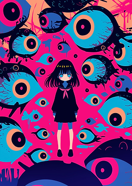 Anime Girl Surrounded by Eyes