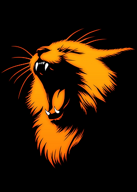 Roaring Orange cat Head Silhouette