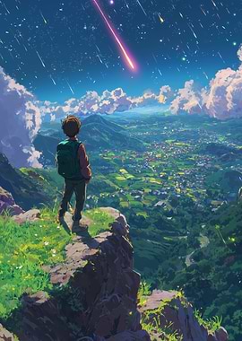Anime Boy Watching Meteor Shower