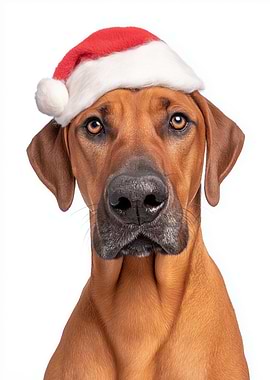 Rhodesian Ridgeback Dog with Santa Hat Portrait