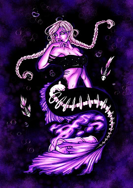 Purple Mermaid with Skeleton Tail