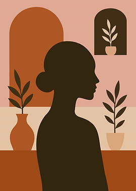 Silhouette of Woman with Plants - Boho Art