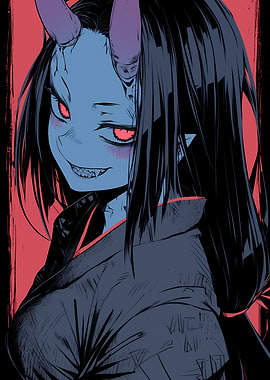 Anime Demon Girl with Red Eyes