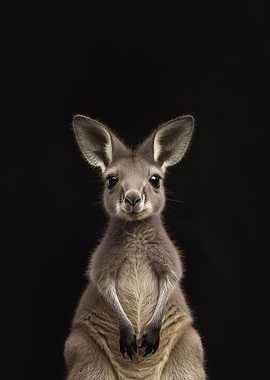 Cute Baby Kangaroo Portrait on Black