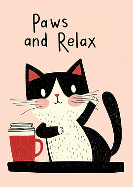 Paws and Relax Cat Illustration