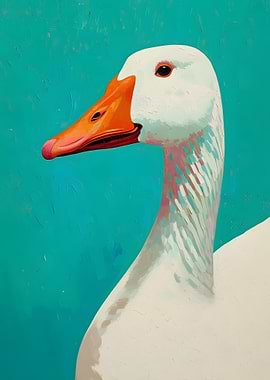 Goose Portrait on Teal Background