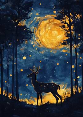 Deer in the Night Sky Painting