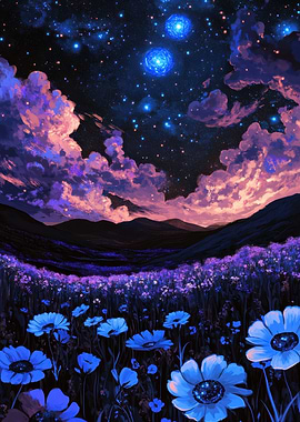 Night Bloom: Floral Fantasy Landscape