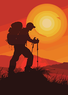 Silhouette Hiker at Sunset