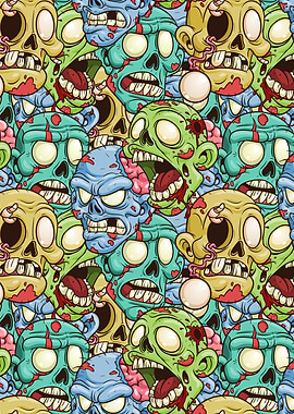 Cartoon Zombie Heads Pattern