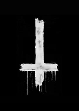 Inverted Cross with Dripping Paint