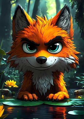 Cartoon Fox in Water