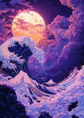 Great Wave Under a Crimson Moon