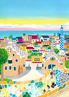 Barcelona, Spain, Park Güell, Travel Art, Housewarming Gift