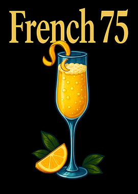 French 75 Cocktail Art Print – Elegant Champagne & Gin Drink Recipe Wall Decor for Bar, Kitchen, or Lounge