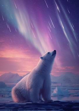 Polar Bear Under Aurora Borealis
