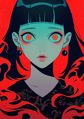 Anime Girl with Glowing Orange Eyes