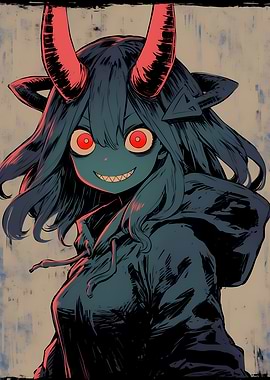 Anime Devil Girl with Hoodie