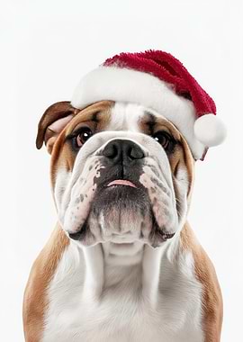 Bulldog with Santa Hat
