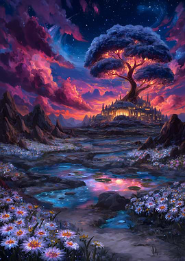 Fantasy Landscape with Tree and Castle