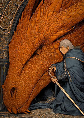 Man with Dragon Fantasy Art