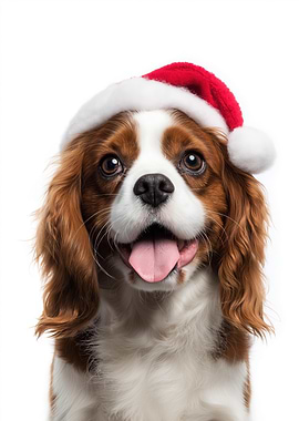 Cavalier King Charles Spaniel Dog with Santa Hat Portrait