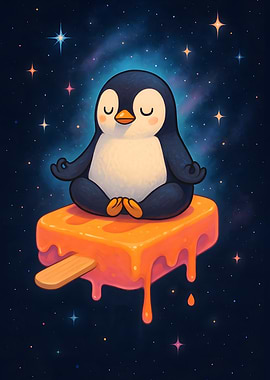 Meditating Penguin on Popsicle in Space