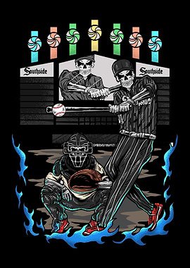 Skeleton Baseball Team Illustration