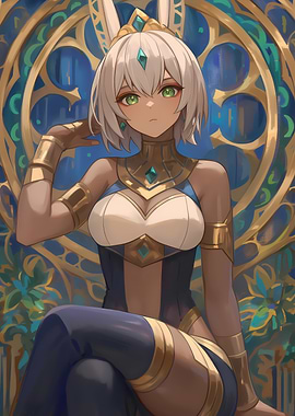 Anime Girl with Rabbit Ears Crown