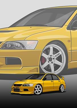 Yellow Mitsubishi Lancer Evolution poster