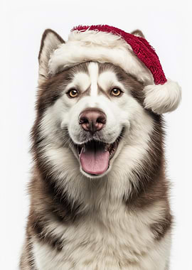 Siberian Husky dog with Santa hat