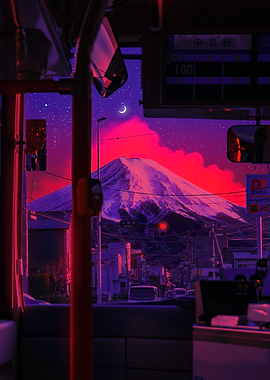 Mount Fuji from a bus window