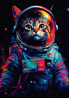 Astronaut Cat Colorful Digital Art