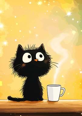 Cartoon Cat with Coffee