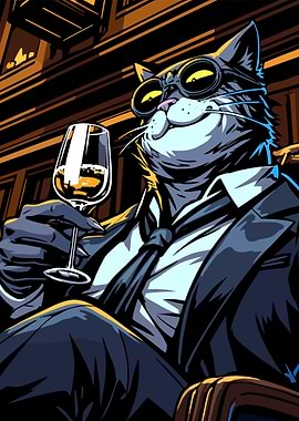 Sophisticated Cat with Wine