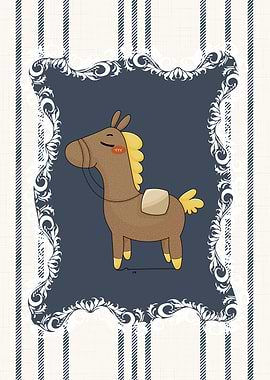 Nursery Farm Animal Horse in Navy Blue and White