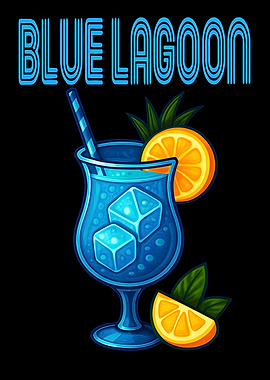 Blue Lagoon Cocktail Art Print – Vibrant Vodka & Curaçao Drink Recipe Wall Decor for Bar, Kitchen, or Lounge