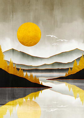 Golden Sun Over Mountain Lake