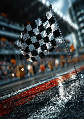 Checkered Flag at Finish Line