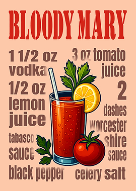 Bloody Mary Cocktail Art Print – Bold Vodka & Tomato Drink Recipe Wall Decor for Bar, Kitchen, or Lounge