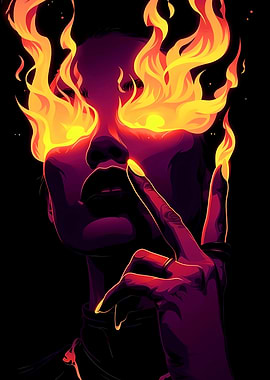 Fiery Gaze Digital Art Portrait