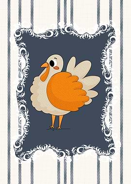 Nursery Farm Animal Turkey in Navy Blue and White