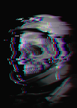 Astronaut Skull Glitch Art
