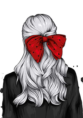 Woman with Red Bow in Hair