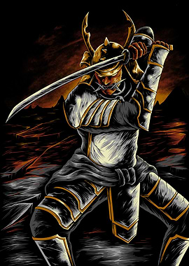 Samurai Warrior with Sword Illustration