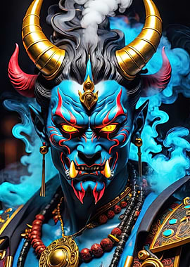 Blue Oni Demon with Golden Horns