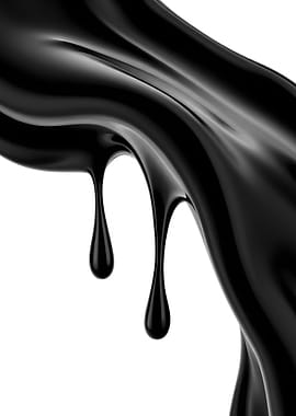 Glossy Black Liquid Drips on White