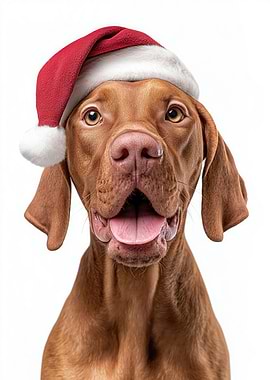 Vizsla Dog with Santa hat portrait