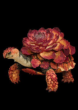 Floral Turtle on Black Background