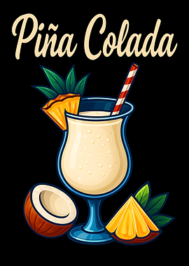 Piña Colada Cocktail Art Print – Tropical Rum Drink Recipe Wall Decor for Bar, Kitchen, or Lounge